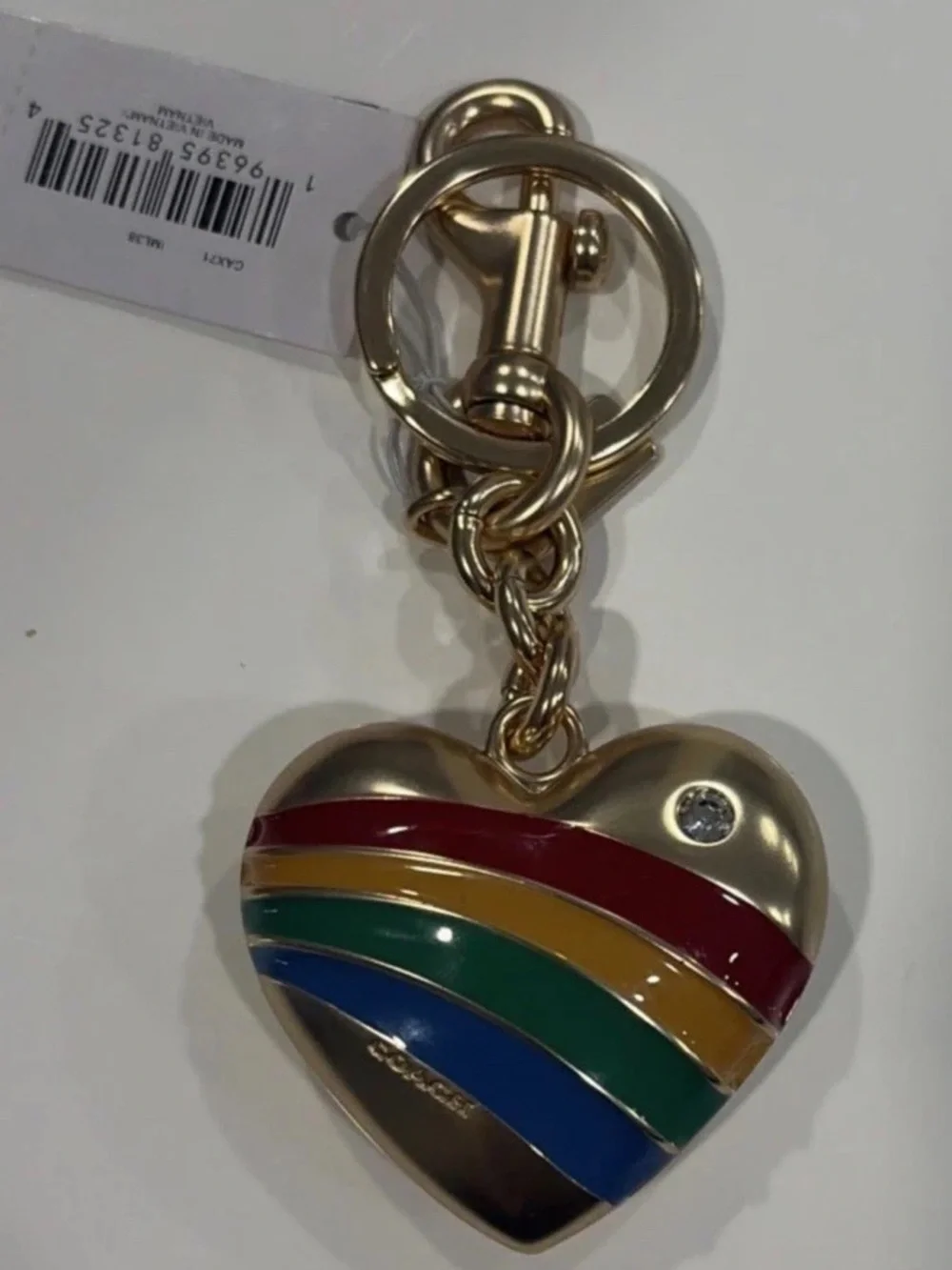 ❤️Coach Heart Bag Charm Keychain - CAX71 Brass Metal Rainbow Enamel/Crystal -NWT